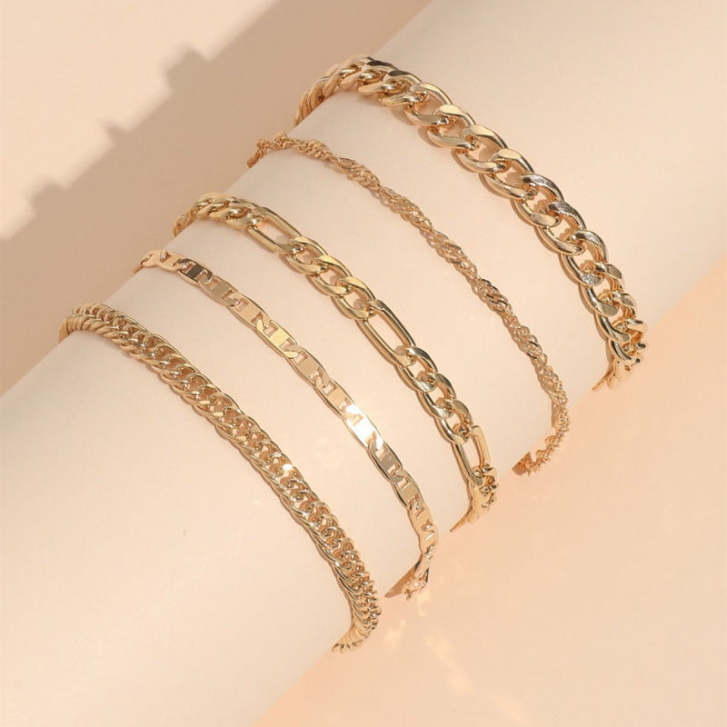 Snake Chain Anklet Set - 5-Piece Layered Metal Ankle Bracelets Collection