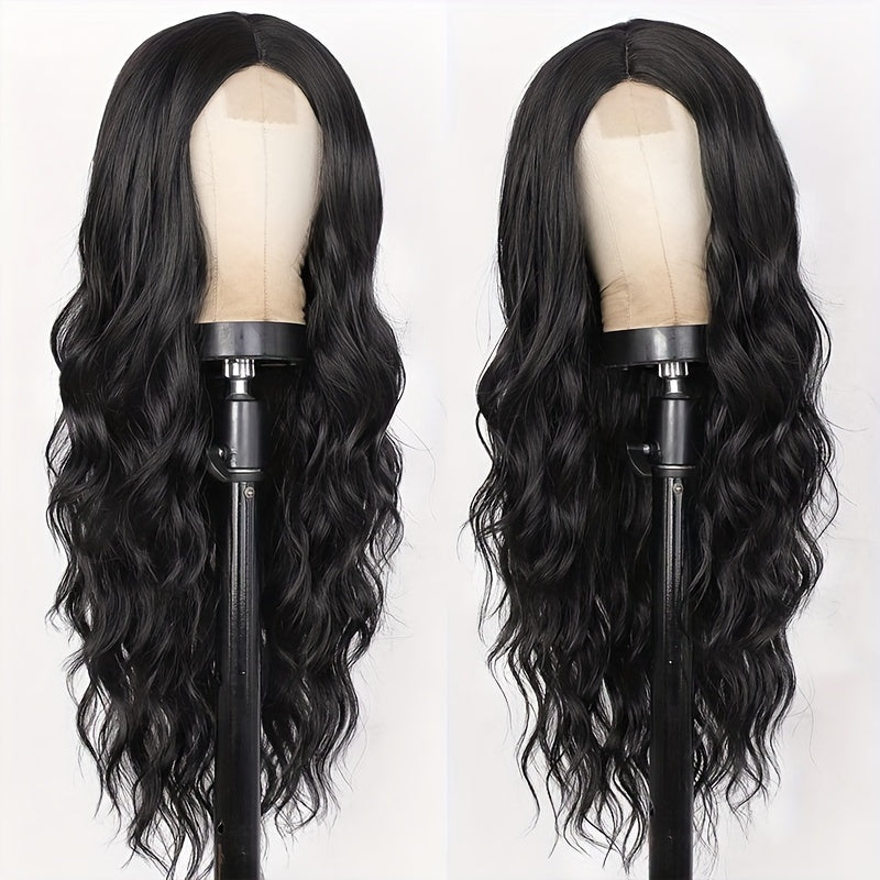 26 Inch Women's Black Long Wave Non-toxic Wig, Small Lace Heat-resistant Synthetic Wig, Natural Wig Suitable For The Whole Scene