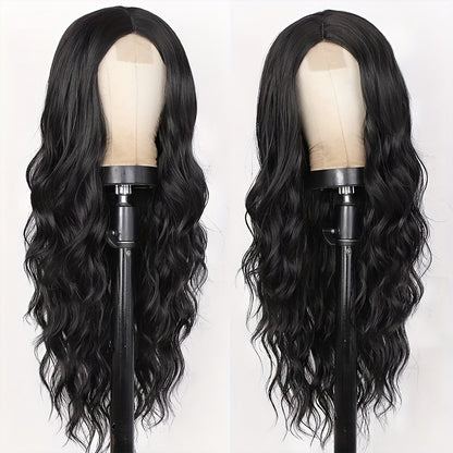 26 Inch Women's Black Long Wave Non-toxic Wig, Small Lace Heat-resistant Synthetic Wig, Natural Wig Suitable For The Whole Scene - DropOnline.co