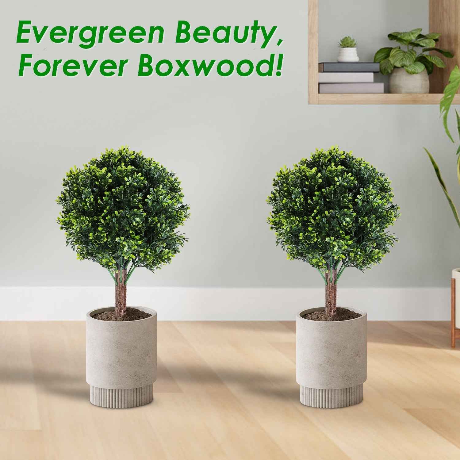 2 Packs Faux Boxwood Ball Trees - Artificial Topiary with Ground Spike