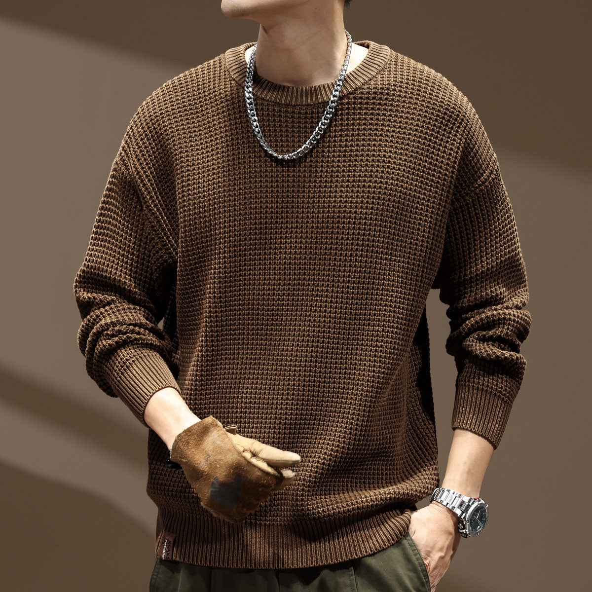 Thick Needle Retro Men's Loose Bottoming Round Neck Sweater