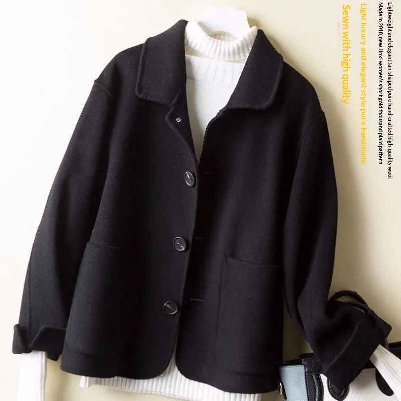 Short Waist-cinching Stylish Loose Wool Coat