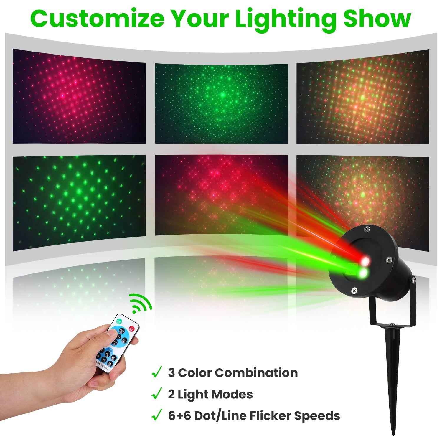 Outdoor Laser Projector Light - Red & Green 3 Modes 12 Speeds IP44 Waterproof - DropOnline.co