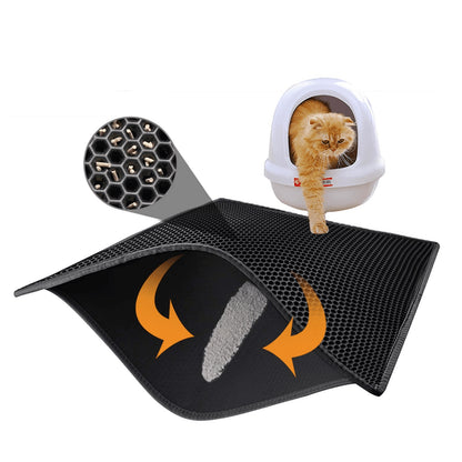 Kitty Cat Litter Mat Trapping Honeycomb Double Layer Design Waterproof Double Layer EVA Cat Litter Pad Waterproof Non-slip Sand Basin Filter Kitten Dog Washable Mattress - DropOnline.co