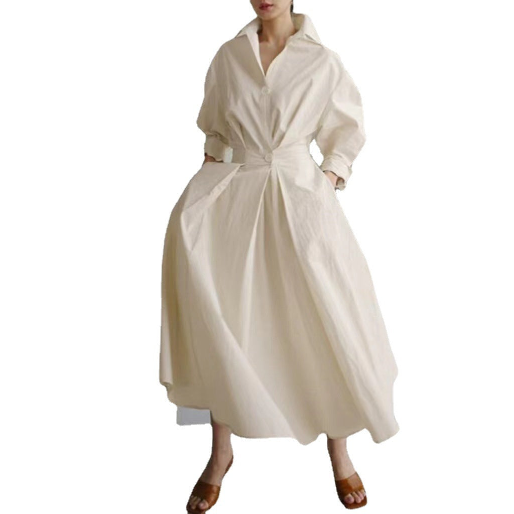 Collared shirt with loose cuffs sleeveless dress