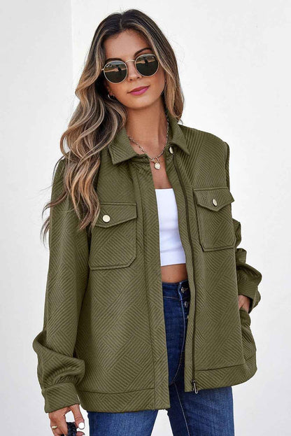 Women's Casual Lapel Texture Solid Color Long Sleeve Jacket
