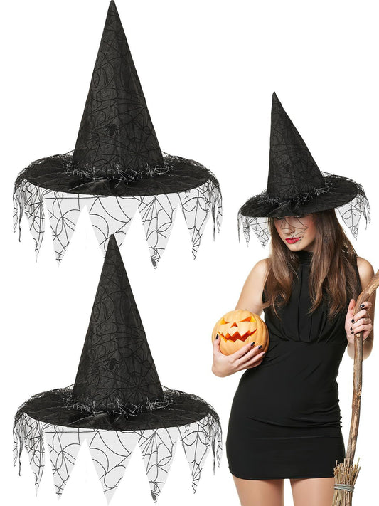 Halloween Witch Hats - 2 Pcs Black Foldable Pointed Caps for Women