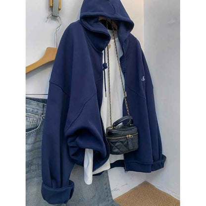 Extra Large Zipper Hooded Loose Coat