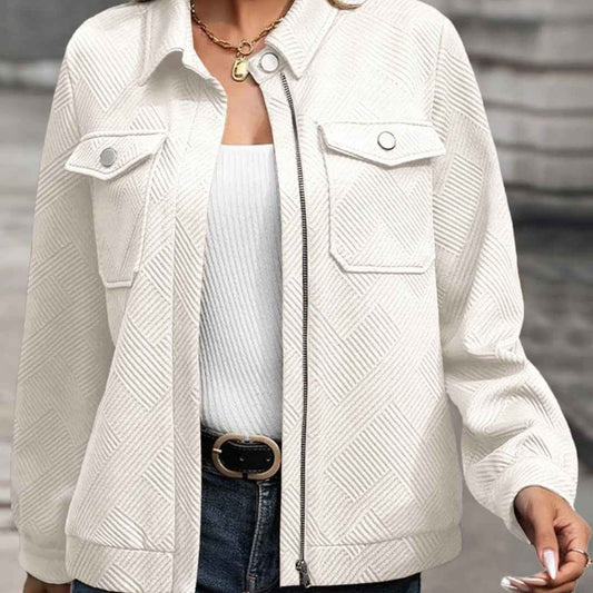 Women's Casual Lapel Texture Solid Color Long Sleeve Jacket