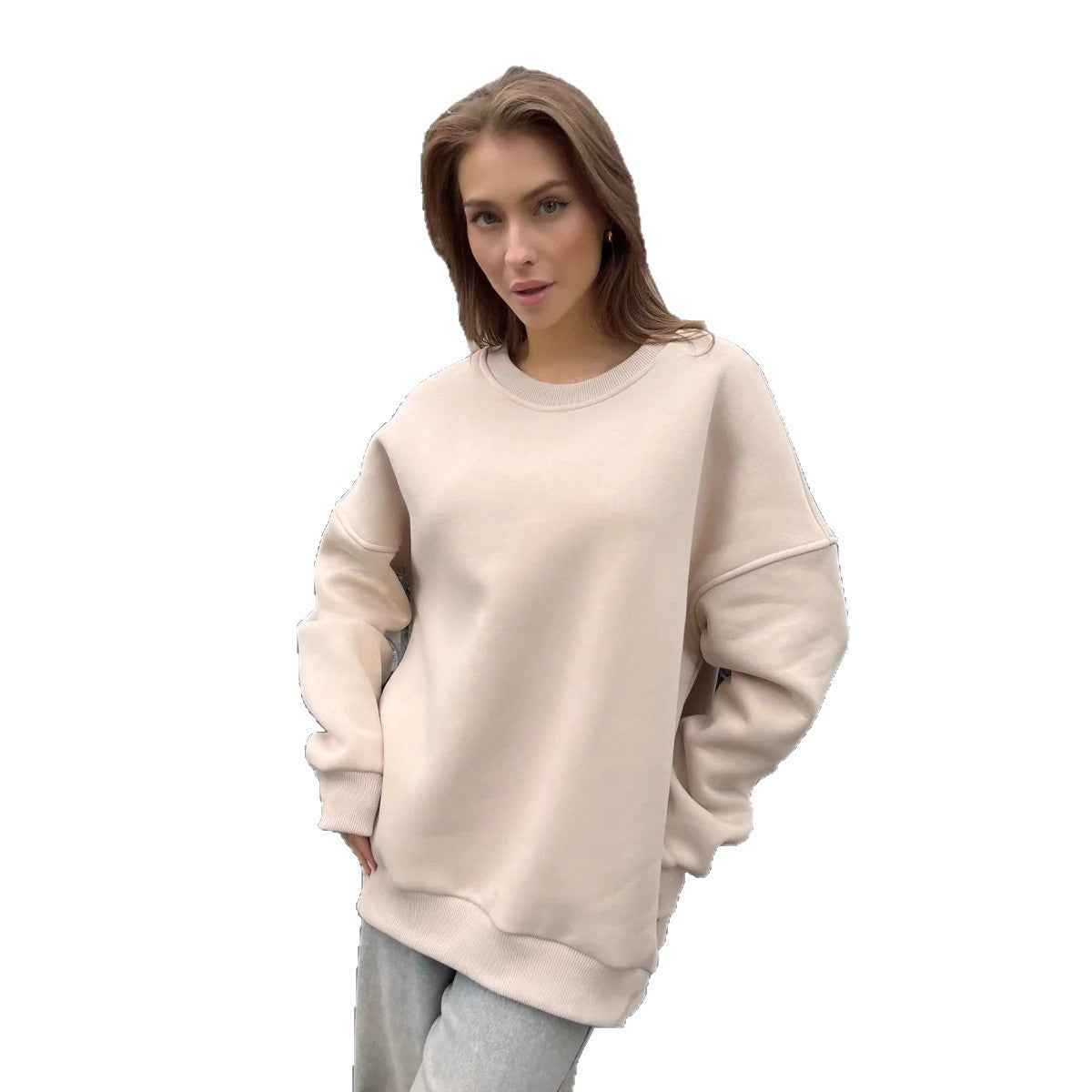 Fashionable Casual Retro Solid-color Thickened Crewneck Sweatshirt