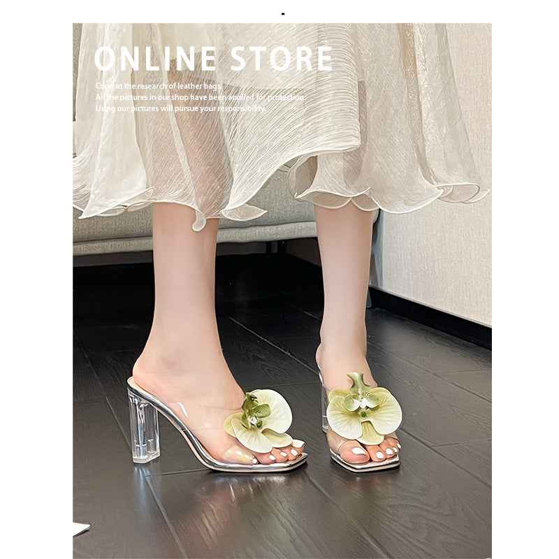 New Flower Decoration Export Large Size Women's High Heel Sandals