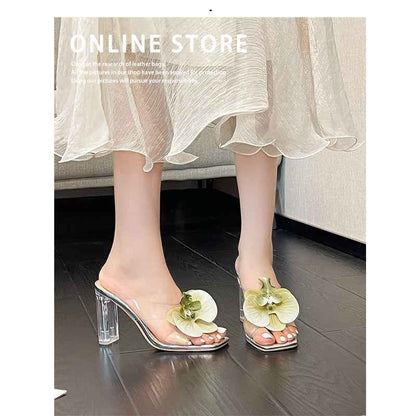 New Flower Decoration Export Large Size Women's High Heel Sandals