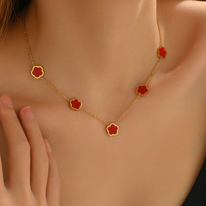 Lxalry 18K Gold Plated Five Leaf Clover Necklace   Modern Minimalist Stainless Steel Jewelry Hypoallergenic  Tarnish-Free Gift For Women Wife Mom  Everyday Luxury With Golden Aura - DropOnline.co