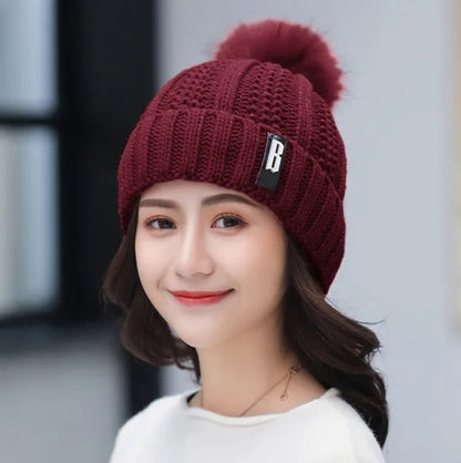 Winter Beanie Hat Scarf Set Women Warm Knitting Skull Cap - DropOnline.co