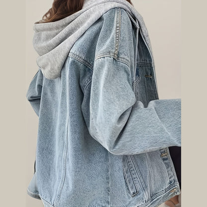 Women's Hooded Denim Jacket, Oversized Retro Denim Jacket, Elastic And Loose, Comfortable And Lightweight - DropOnline.co