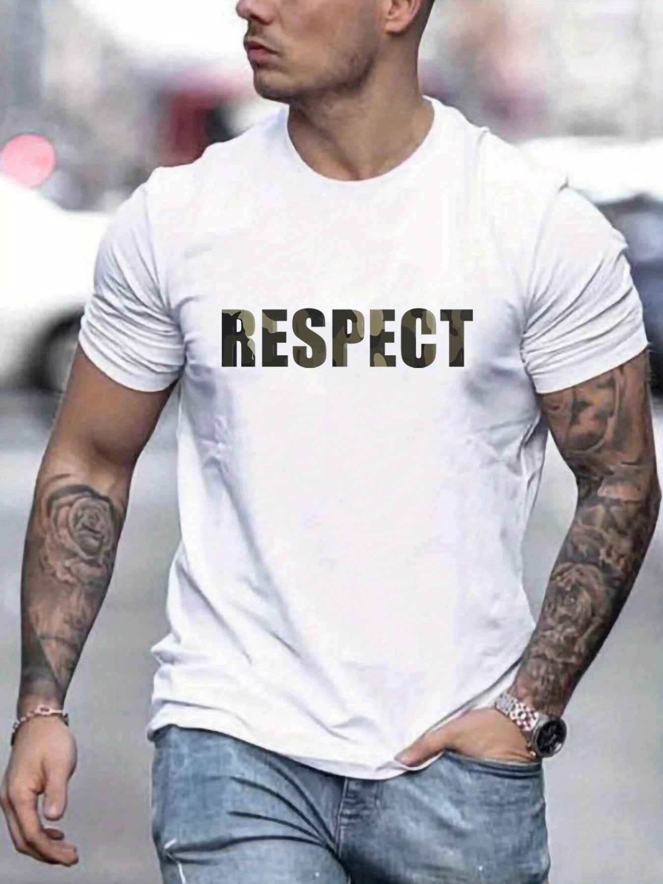 Men's 'RESPECT' Letter Pattern T-Shirt - Summer Casual Graphic Tee