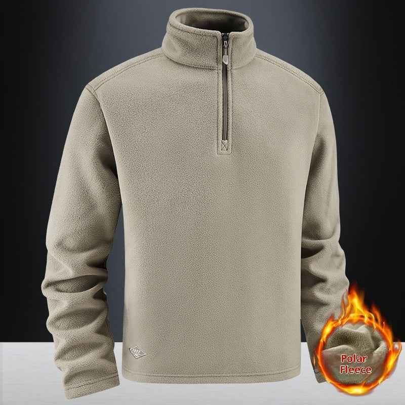 Men's Fleece Hooded Sweatshirt Stand Collar Solid Color Warm Jacket