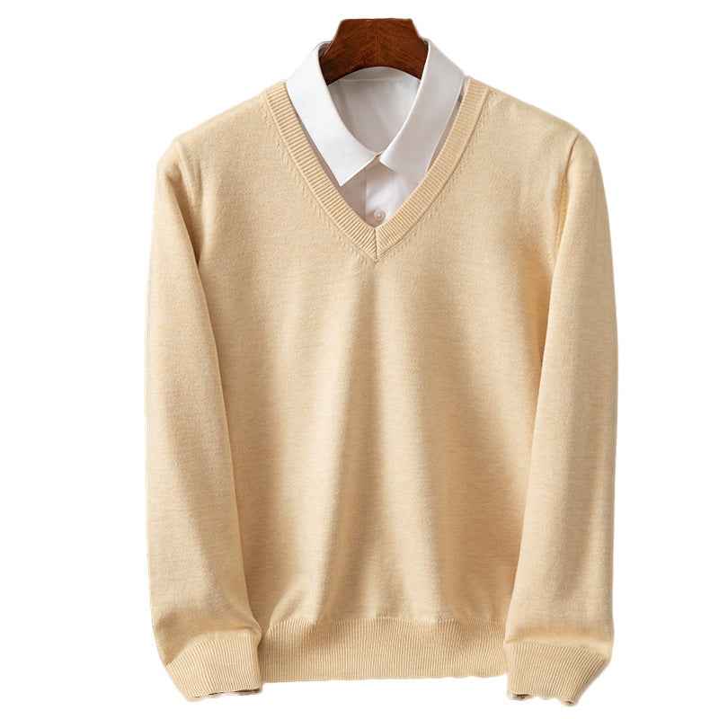 Knitted Sweater V-neck Men's Pullover Base Shirt