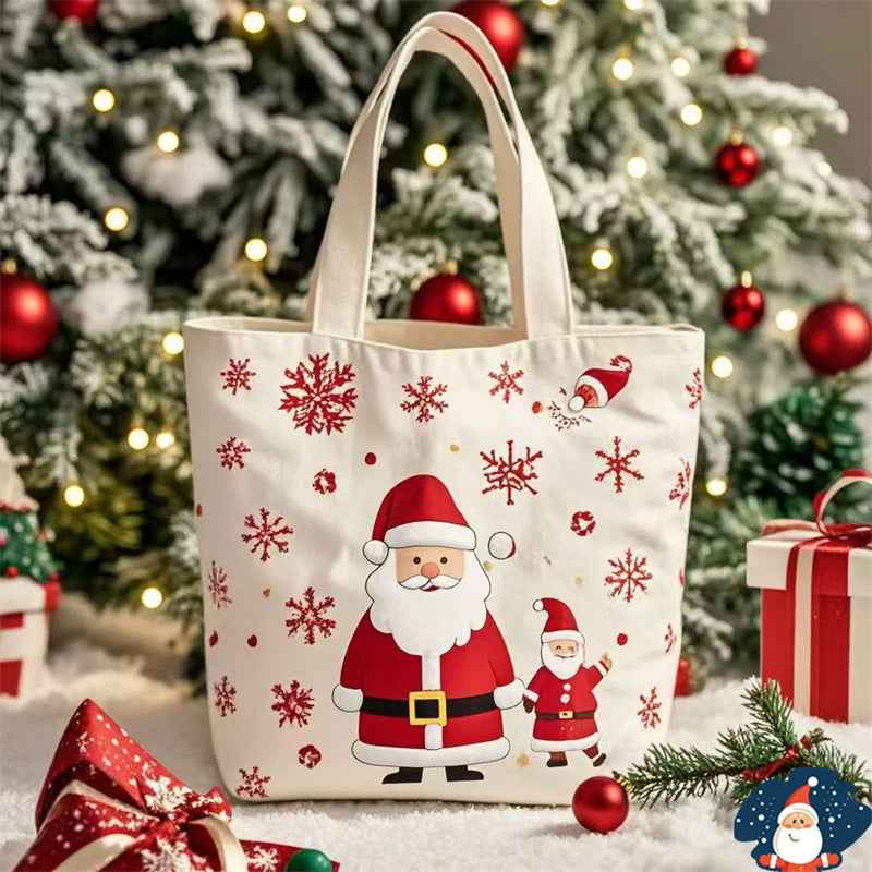 Santa Claus Gift Christmas Eve Portable Canvas Bag - Holiday Gift Bag