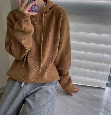 Casual And Versatile Women's Cashmere Hooded Knit Sweater