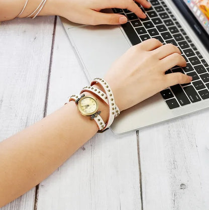 Fashionable Rivet Leather Belt Retro Watch Hand Chain - DropOnline.co