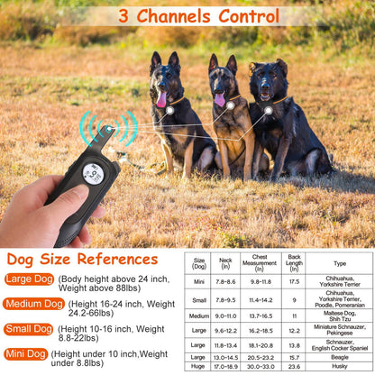 1Pc 984FT Dog Training Collar IP65 Waterproof Pet Beep Vibration Electric Shock Collar 3 Channels Rechargeable Transmitter Receiver Trainer With Recording Safety Keypad Lock - DropOnline.co