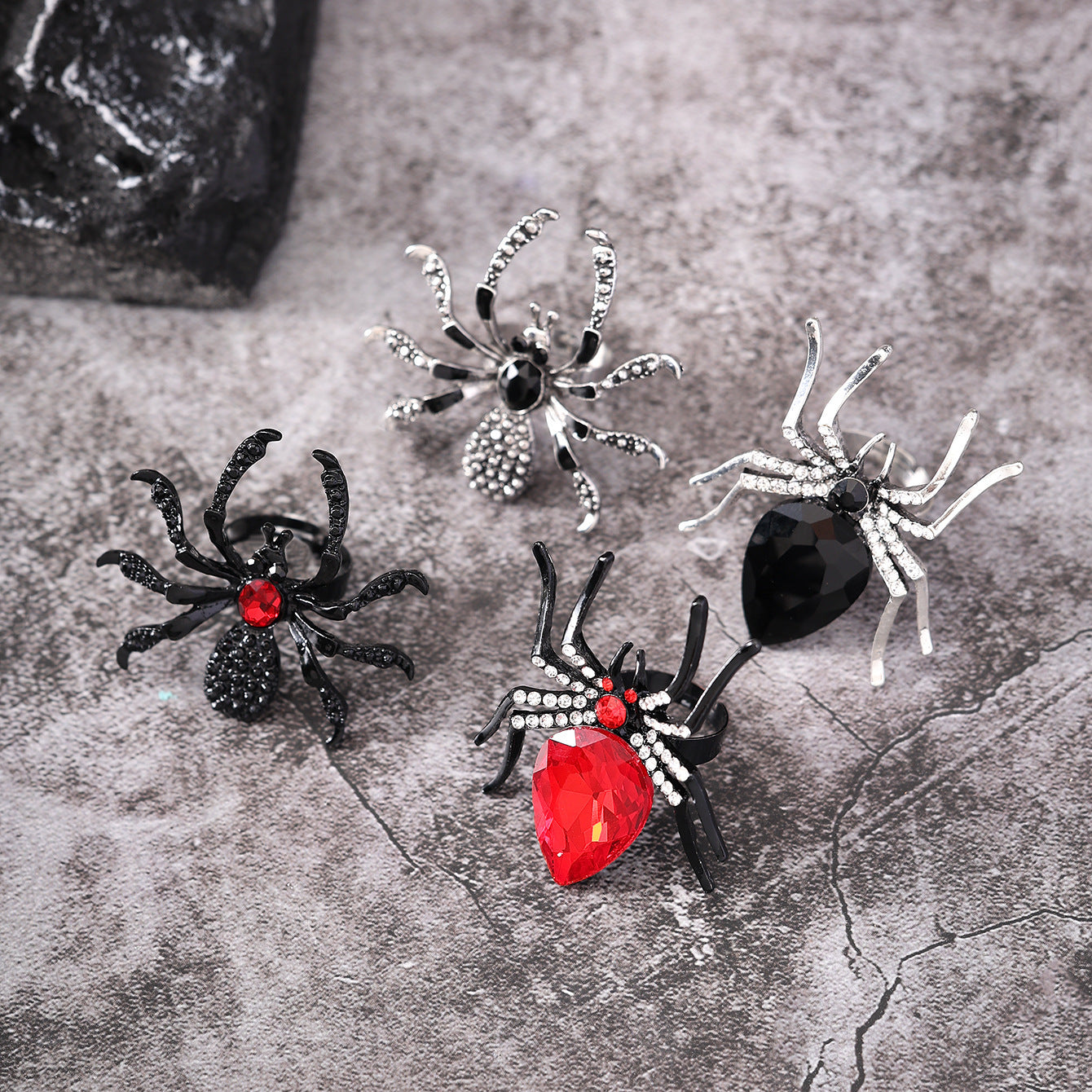 Halloween Spider Ring - Rhinestone Open Ring for Women