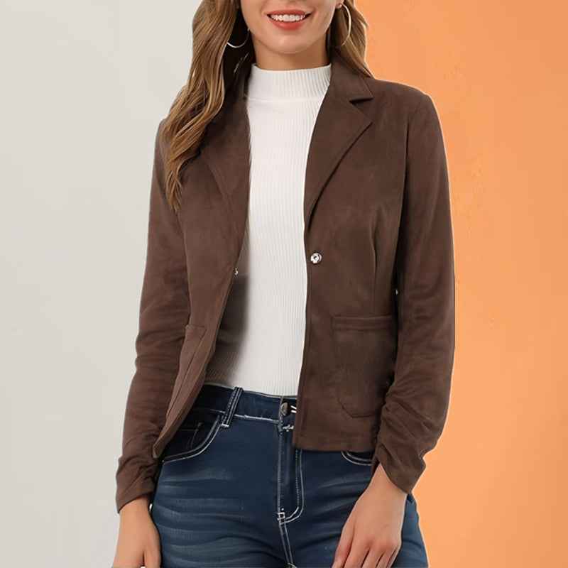 Elegant And Slim-fit Solid Color Long Sleeve Lapel Pocket Jacket