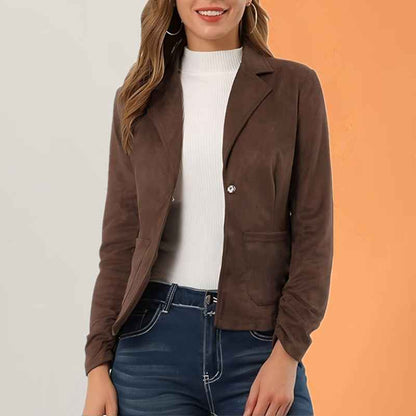 Elegant And Slim-fit Solid Color Long Sleeve Lapel Pocket Jacket