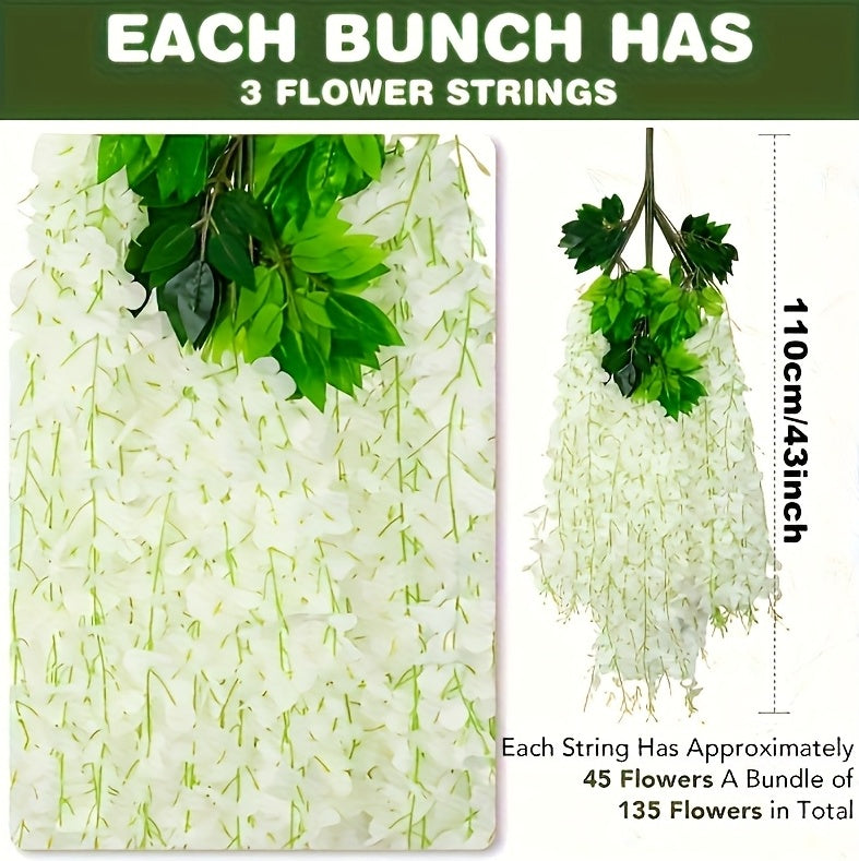 36pcs White Artificial Wisteria Flowers