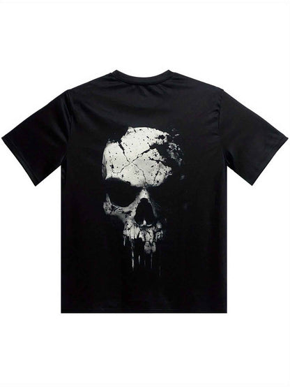 Men's 3D Shattered Skull T-Shirt - Cool Digital Print Round Neck Summer Tee