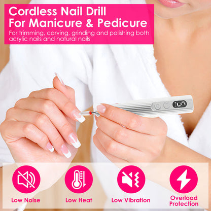 1Pc Portable Cordless Electric Nail Drill Kit Charging Base With UV Nail Dryer 6Pcs Nail Drill Bits 5Speeds Direction Control Timer Setting For Acrylic Gel Nails Polish Manicure Pedicure - DropOnline.co
