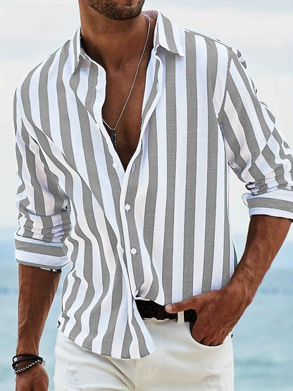 Men's Yarn-Dyed Striped Casual Shirt - Long Sleeve Loose Fit