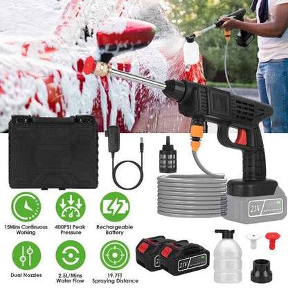 Cordless Pressure Washer 400PSI, 300W Portable Power Washer With 2 Nozzles & Foam Bottle, 1200mAh Rechargeable Battery For Car Bike Patio Window Fence Cleaning
