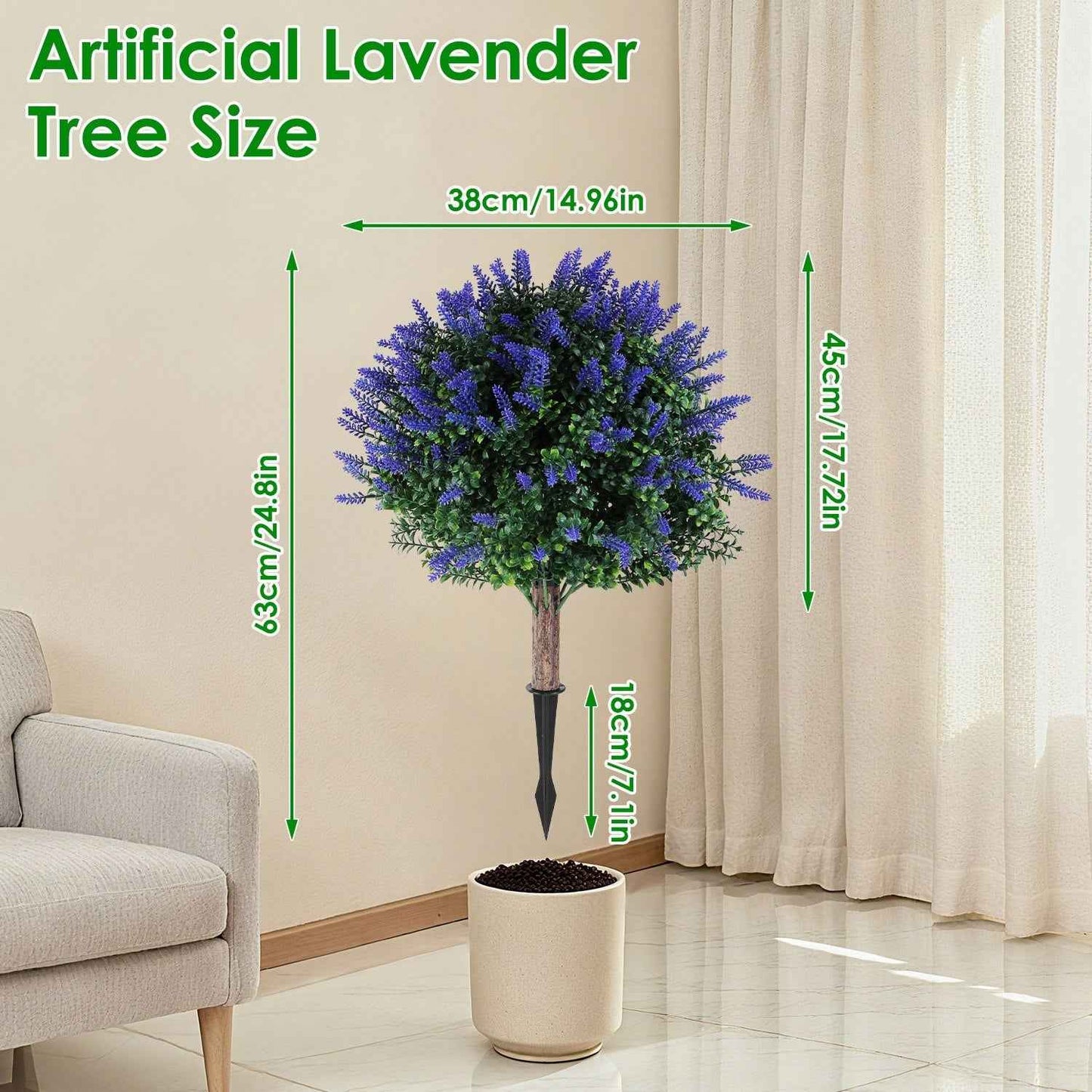 2 Packs Artificial Lavender Topiary Ball Trees - UV Resistant with Ground Spike - DropOnline.co