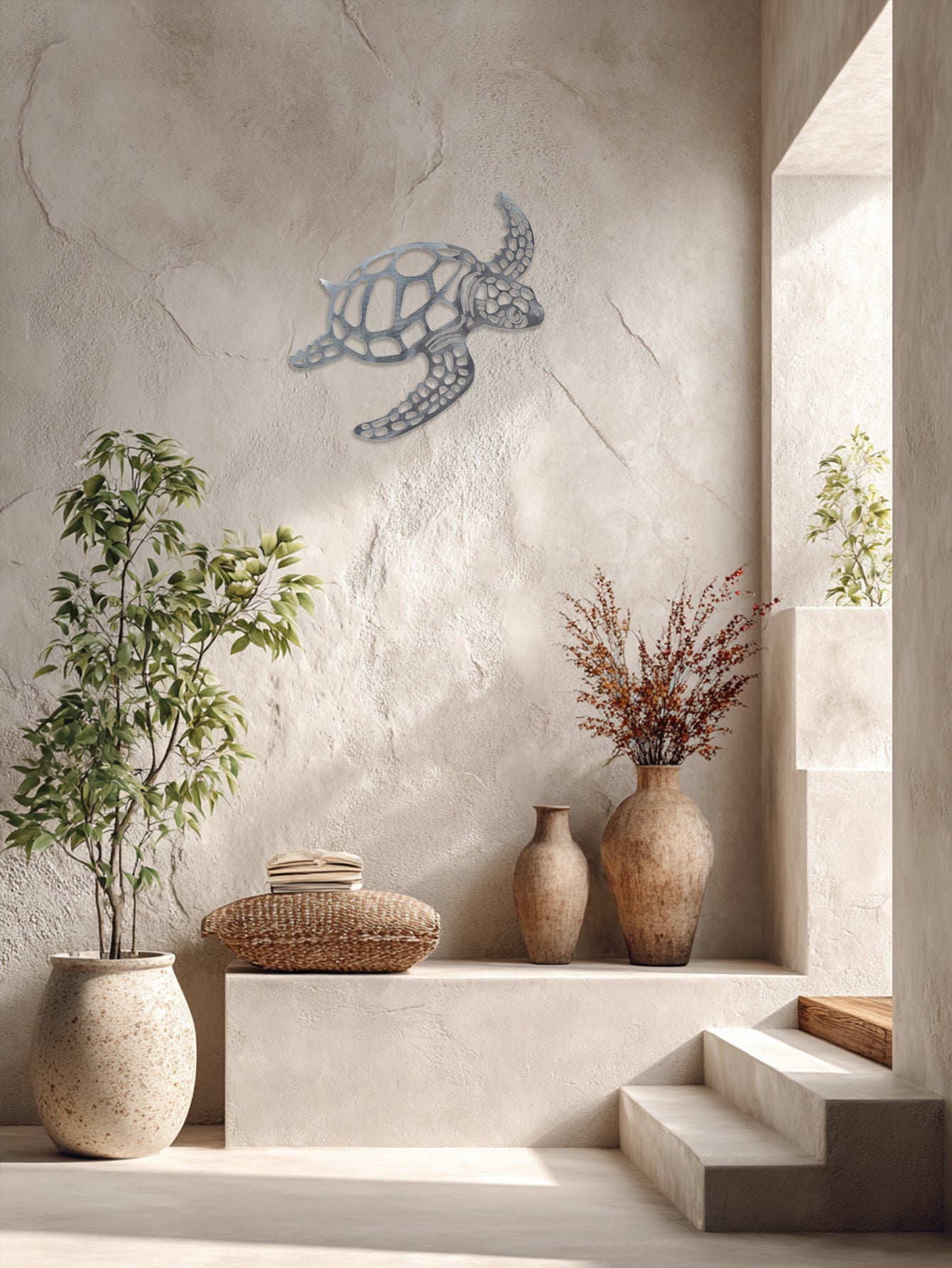 Rustic Sea Turtle Metal Wall Decor - Coastal Beach House Bathroom Accent