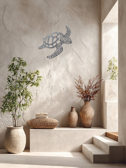 Rustic Sea Turtle Metal Wall Decor - Coastal Beach House Bathroom Accent - DropOnline.co