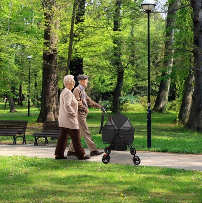 4 Wheels Pet Stroller Foldable Carrier Strolling Cart Travel Jogger Pet Stroller With Removable Liner Storage Basket For Dog Cat - DropOnline.co