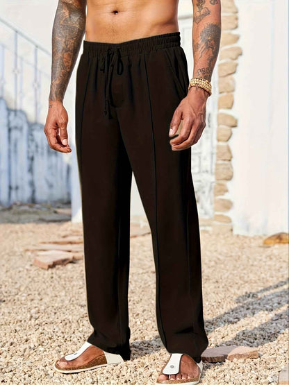 Men's Casual Loose Trousers - Quick-Drying Waist-Tied Pants with Pockets