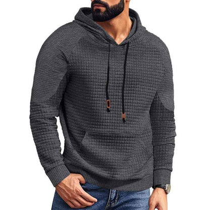 Casual Hooded Men's Checkered Pullover Sweatshirt With Large Pockets