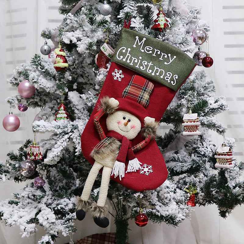 Christmas 3D Plush Big Stockings Set - Santa Snowman Elk Tree Pendant Decorations - DropOnline.co