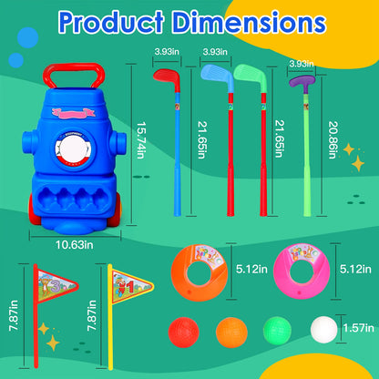 Toddler Golf Set With 4 Balls 4 Clubs 2 Holes 2 Flags Golf Cart Indoor Outdoor Golf Game Gift For 3-5 Years Old Kids