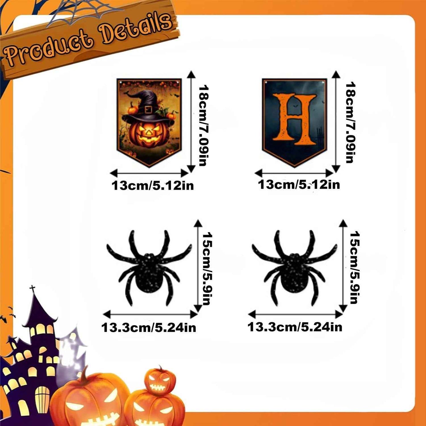2 Packs Happy Halloween Banner Spider Ornament - Trick Or Treat Bunting Flag - DropOnline.co