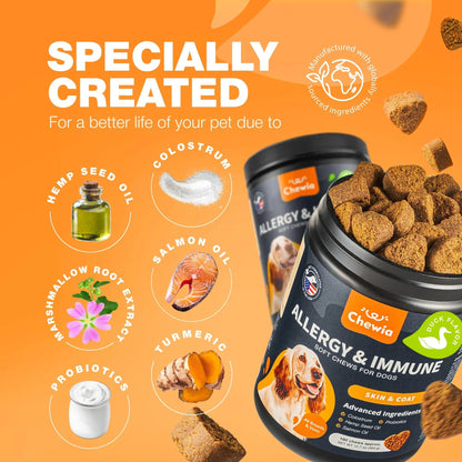 Dog Allergy Relief Chews Itch Relief For Dogs Anti Itch Dog Allergy Chews US Formulated Dog Itching Skin Relief With Salmon Oil Immune Health Seasonal Allergies & Hot Spots Support Treats - DropOnline.co