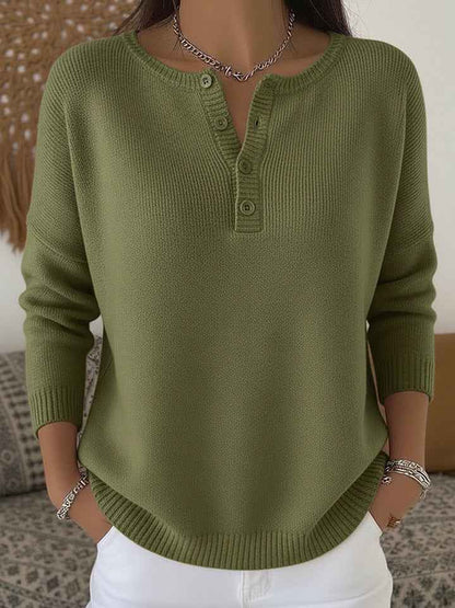 Woolen Button V-Neck Women's Sweater