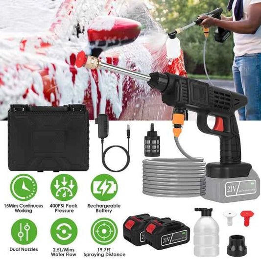 Cordless Pressure Washer 400PSI, 300W Portable Power Washer With 2 Nozzles & Foam Bottle, 1200mAh Rechargeable Battery For Car Bike Patio Window Fence Cleaning