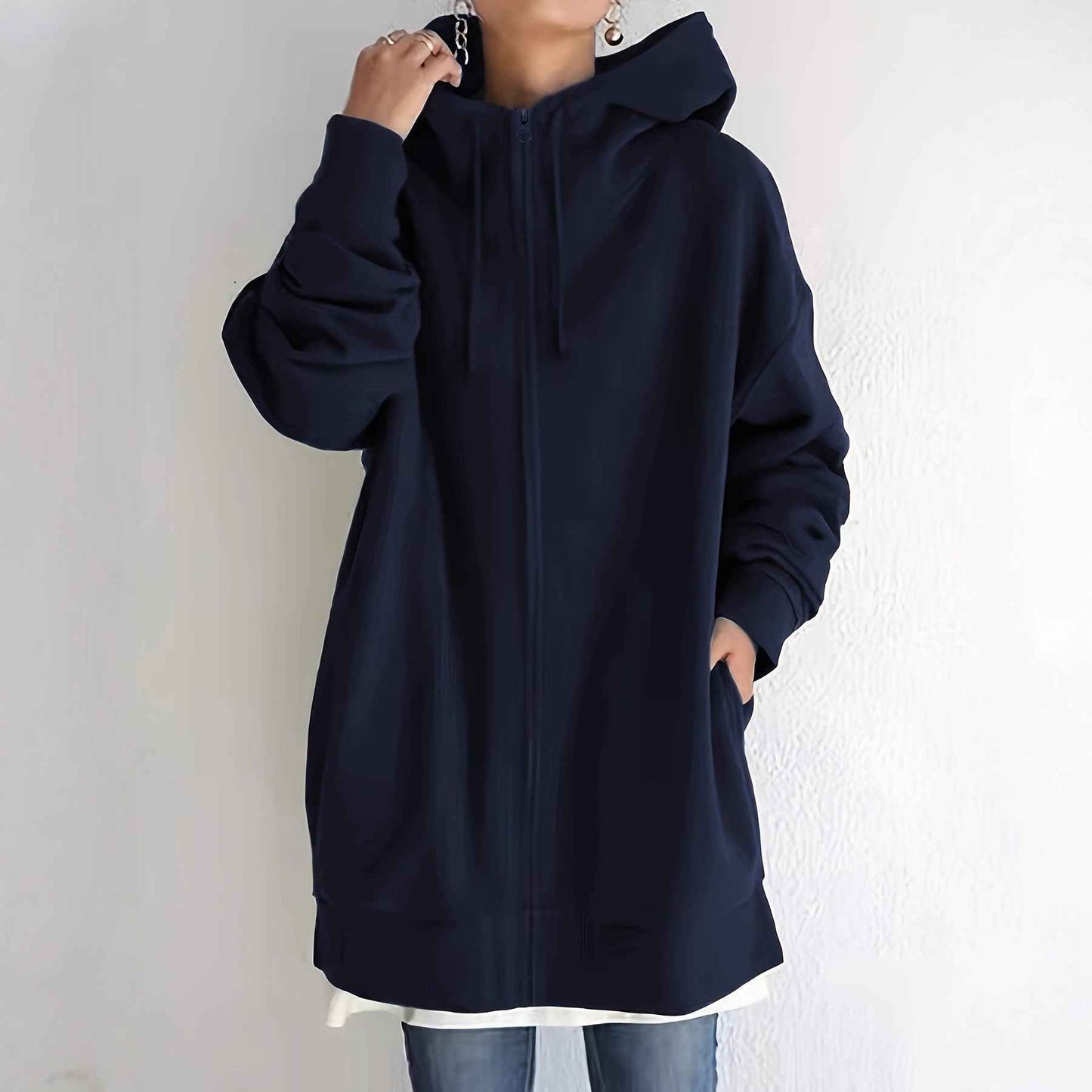 New Personality Street Sweater Zipper Hooded Long