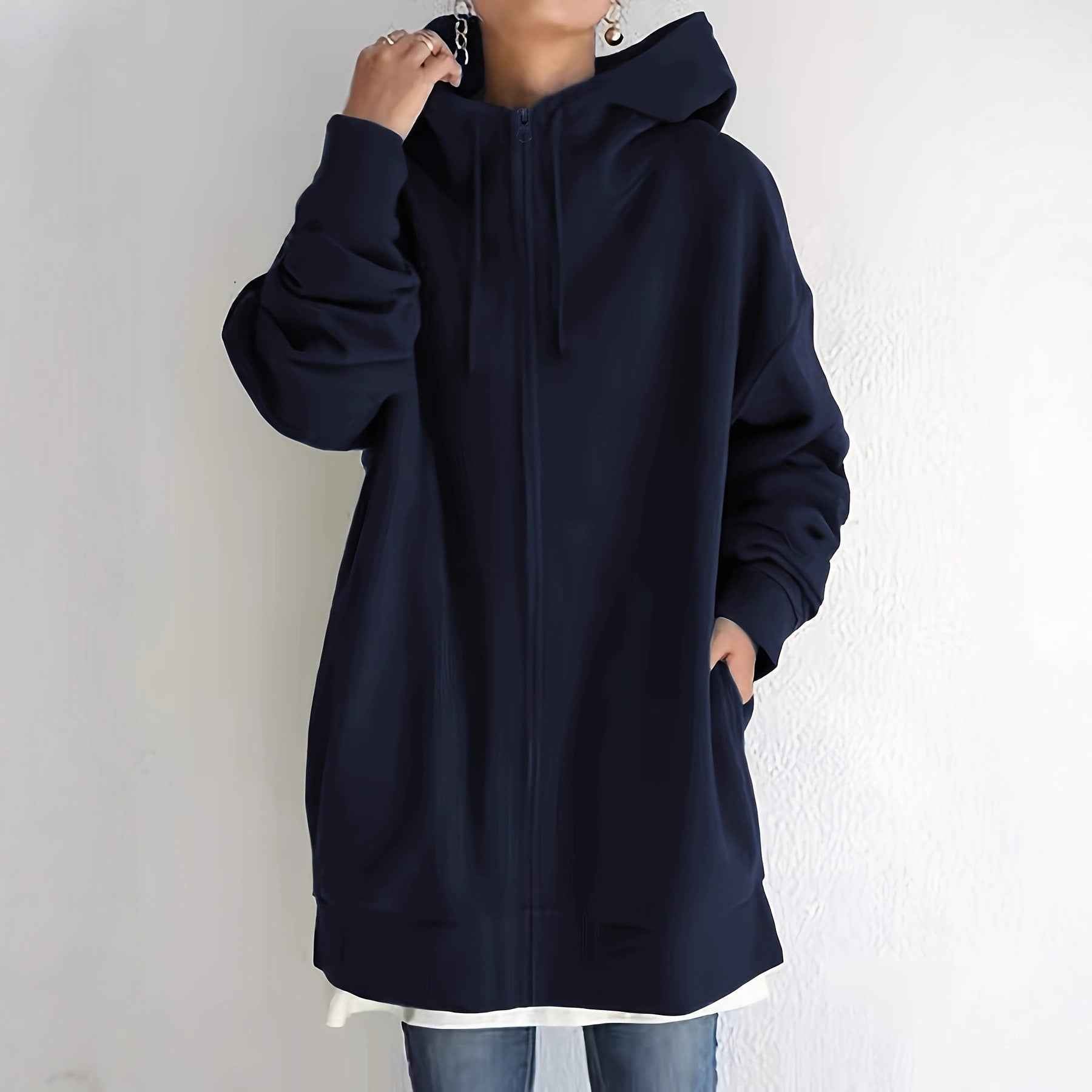 New Personality Street Sweater Zipper Hooded Long