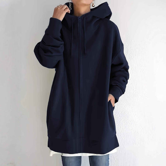 New Personality Street Sweater Zipper Hooded Long