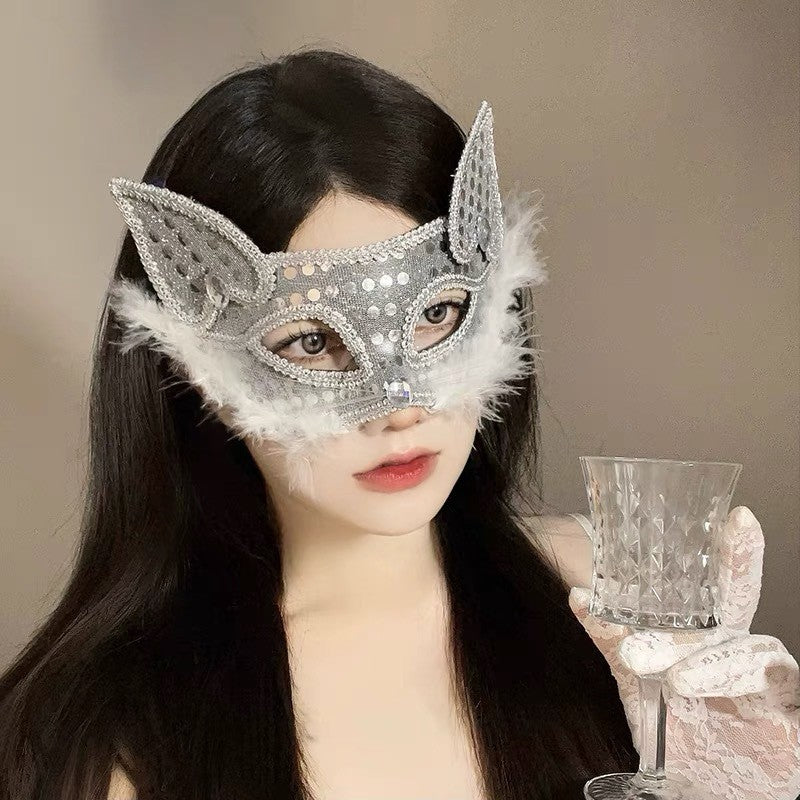 Halloween Half Face Mask - Werewolf White Design